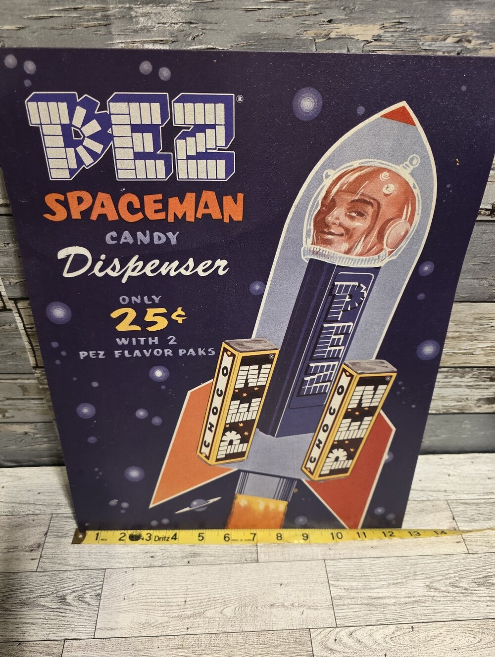 Spaceman Candy Dispenser Vintage-Style Wall Art in Navy & Orange